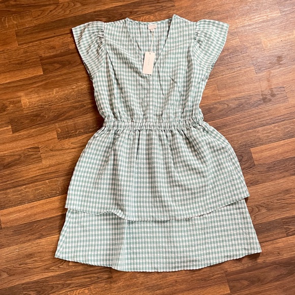 NWT * Pleione Puff Shoulder Ruffle Checkered Dress Size Medium Gingham print - Picture 5 of 15